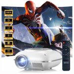 AUOSHI Projector 4K 1080P Supported, Mini Projector for Bedroom/Dorm, Portable Bluetooth Projector Compatible with iOS/Android/PC/HDMI/USB, White
