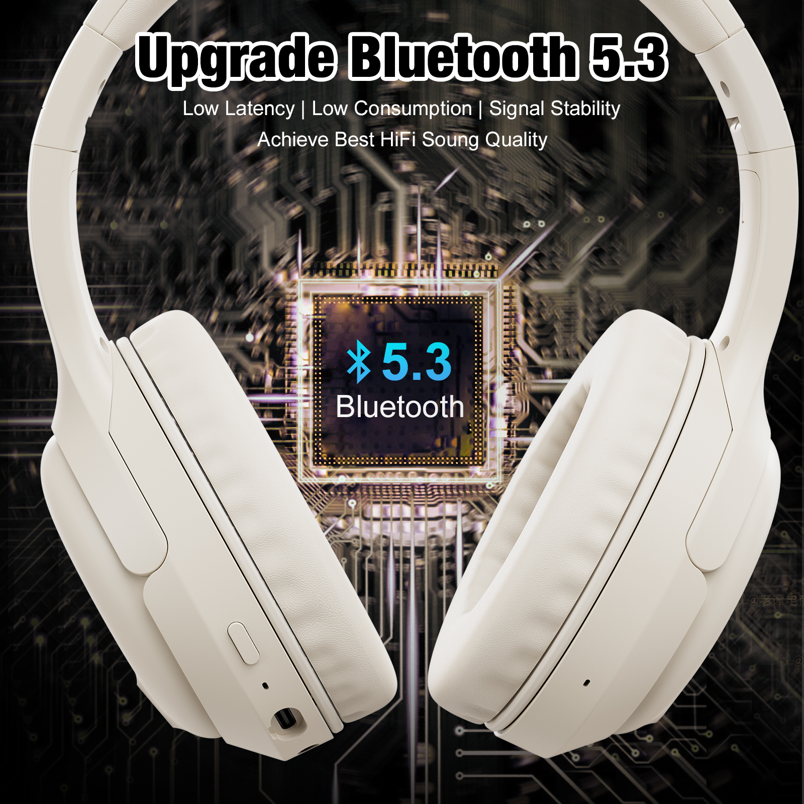 AUOSHI Headphone, A18 Active Noise Cancelling Headphones,Upgraded Wireless Bluetooth 5.3 Over-Ear Headphones with Microphone, White - Image 5
