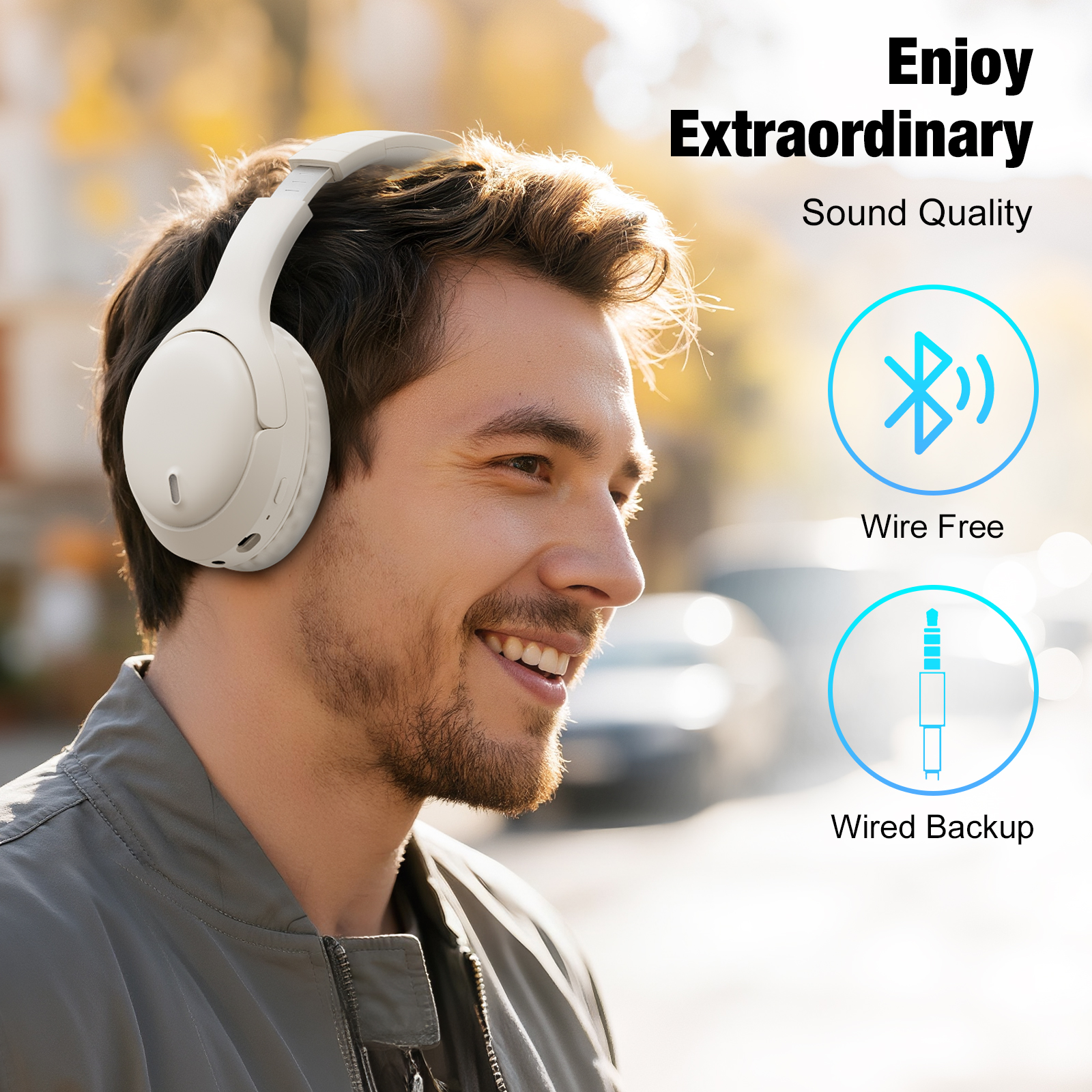 AUOSHI Headphone, A18 Active Noise Cancelling Headphones,Upgraded Wireless Bluetooth 5.3 Over-Ear Headphones with Microphone, White - Image 6