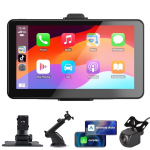 HOMPOW 7'' Wireless Apple CarPlay & Android Auto Car Display – Portable Touchscreen with GPS Navigation, Bluetooth, Voice Control, OTA Updates, Support Landscape/Portrait Mode