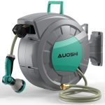 AUOSHI 15m (50ft) Retractable Garden Hose Reel with 10-Pattern Spray Nozzle, Automatic Rewind, UV-Resistant PVC Hose, Wall-Mounted with 180° Swivel Bracket