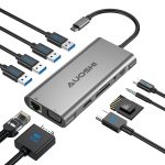 AUOSHI Docking Station for Laptop, 11-in-1 USB C Hub with Dual Monitor, 4K HDMI-Compatible, VGA, USB 3.0/2.0, 100W PD Charging, SD/TF, Ethernet, Audio for MacBook/Dell/HP